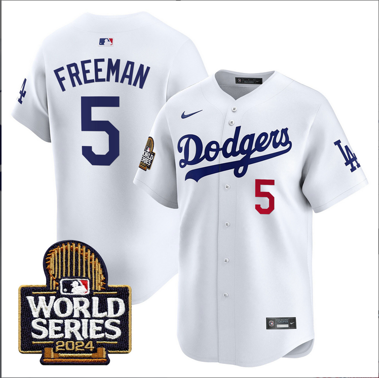 Men MLB Los Angeles Dodgers 5 Freeman white 2024 World Series Champions Patch Limited Jersey20241105